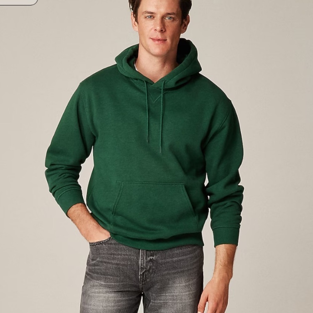 J crew serene spruce green '83 fleece hoodie